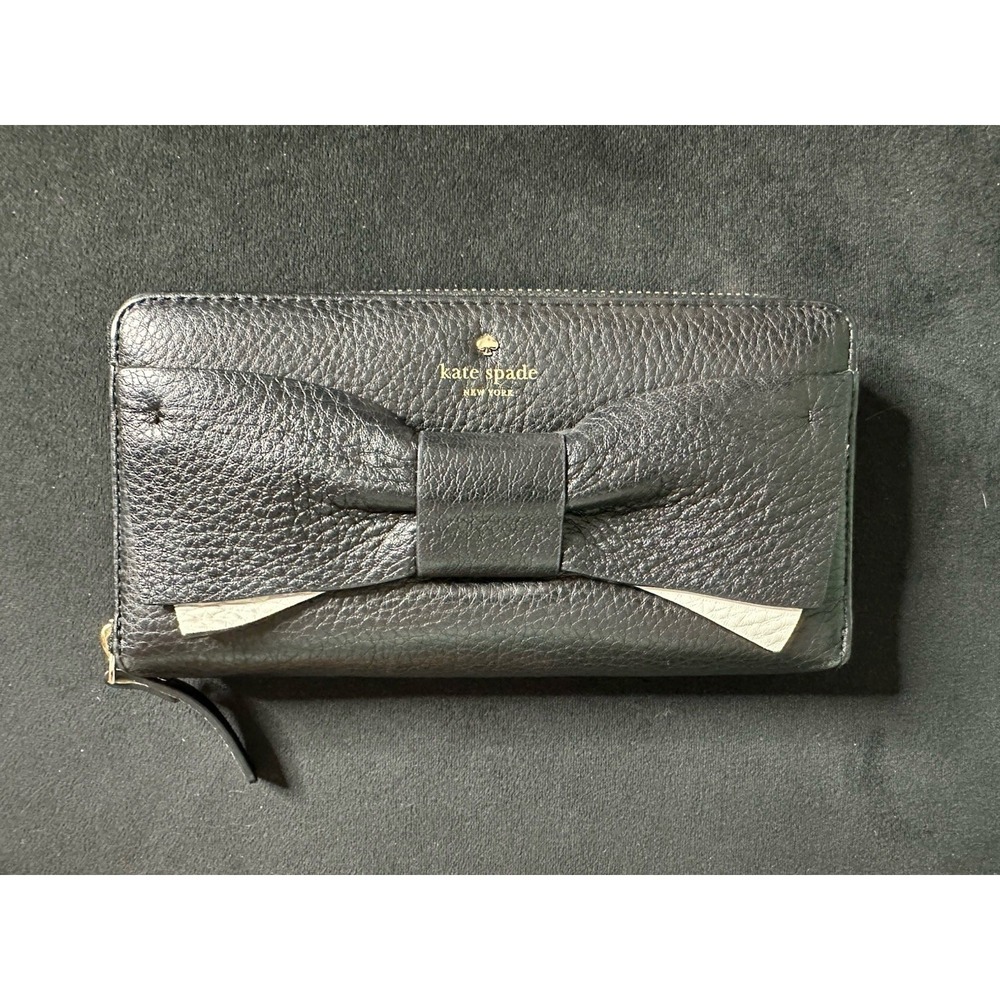 New Kate Spade Wallet Eden Lane Lacey Zip Around Accordion Pebbled Leather Bow